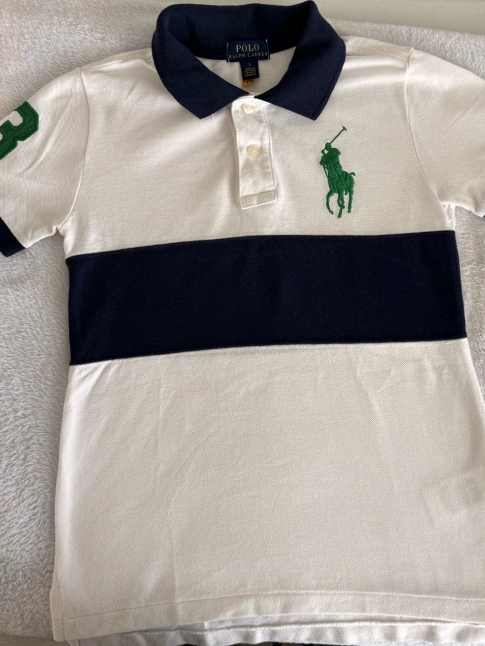 Polo by Ralph Lauren White, Navy & Green Striped Short Sleeve Polo